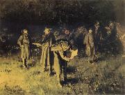 unknow artist Federal troops reading a message at fireside Germany oil painting reproduction